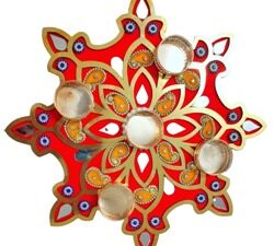 Wooden MDF Flower Decorated Candle Rangoli