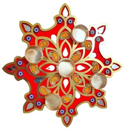 Wooden MDF Flower Decorated Candle Rangoli