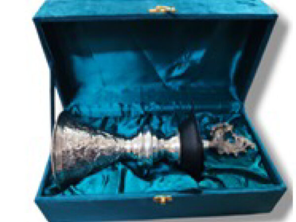 German Silver & Black Antique Standing Deepak (Diya) – Elegant Home Décor & Gifting with Velvet Box