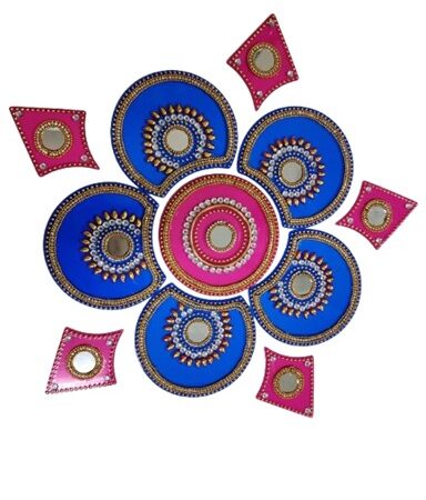 Vibrant 12 x 12 Inch Multi-Color Diamond Rangoli - Blue & Rani Combination.