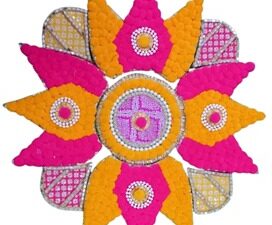 Multi Color Flower Pompom Rangoli (24x24 Inch)