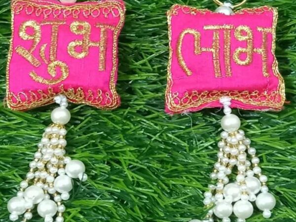 Door Hanging with pink color & Shubhlabh Symbol (2” X 6”)