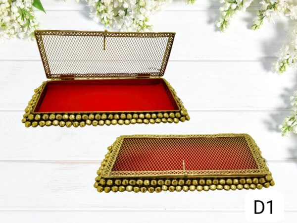 Metal Mesh Long Chain Necklace Jewellery Box - Gold Finish | Rectangular | Gift Box Case for Wedding Engagment Valentine's Day gift |