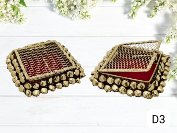 Square Gold and Silver Coin Ginni Metal Mesh Small Vintage Ring Box Jewelry Trinket Earring Beads Coins Display Keepsake Organizer Chest Case Decorative Box for Wedding return gift