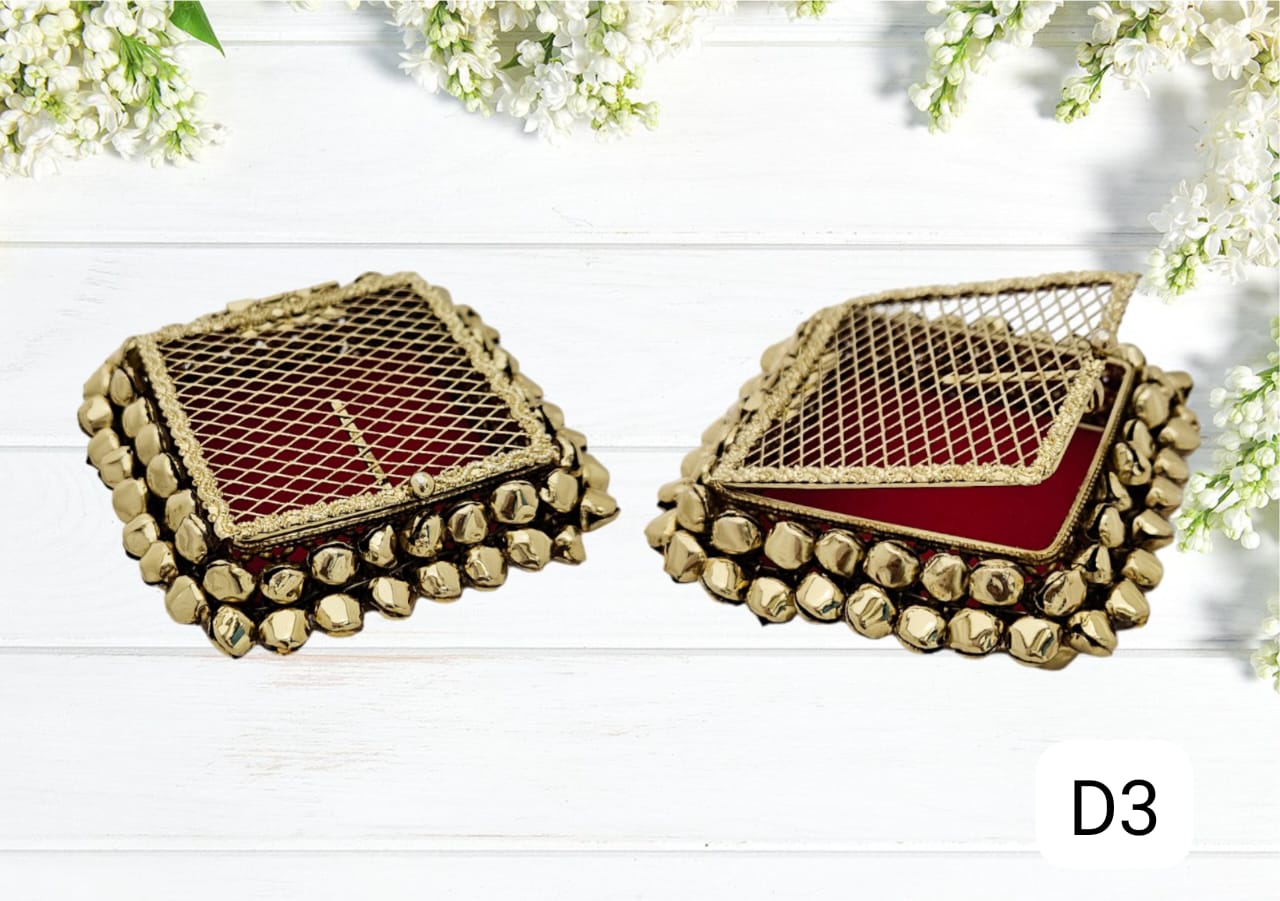 Square Gold and Silver Coin Ginni Metal Mesh Small Vintage Ring Box Jewelry Trinket Earring Beads Coins Display Keepsake Organizer Chest Case Decorative Box for Wedding return gift